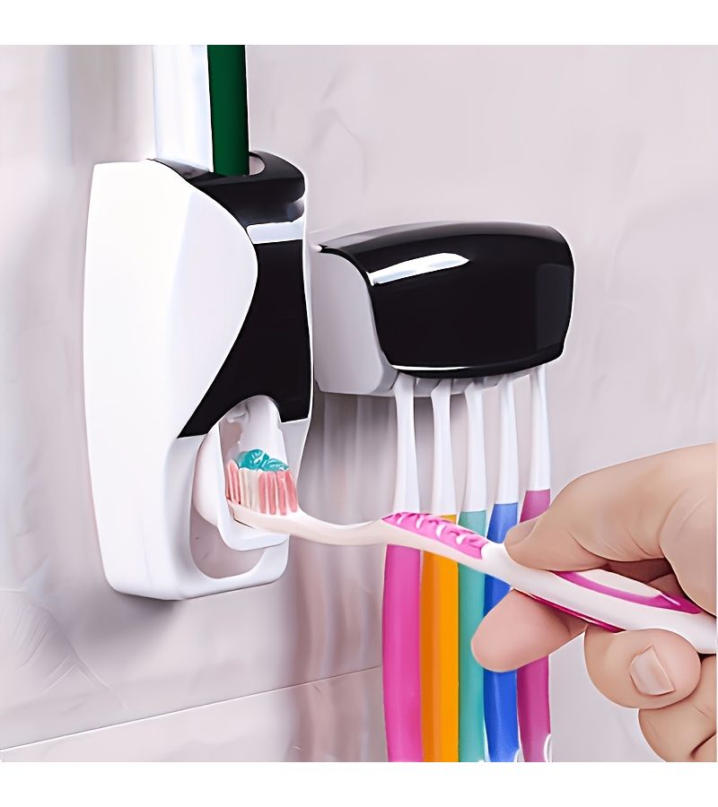 Black 2 Pack No Punching Wall Mounted Toothpaste Squeezer Automatic One Button Operation - Image 1