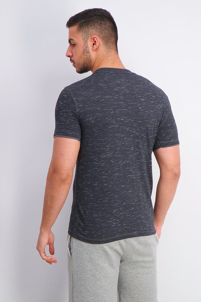 Company Eighty One Men Heather Print Split Neck Short Sleeve T-shirt, Black - Image 2