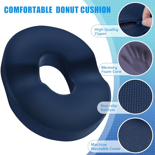 BlissTrends Donut Pillow Seat Cushion,Donut Chair Cushions for Postpartum Pregnancy & Hemorrhoids,Tailbone Pain Relief Cushion,Memory Foam Lifting Cushions for Office&Home Chairs (Blue) - Image 3