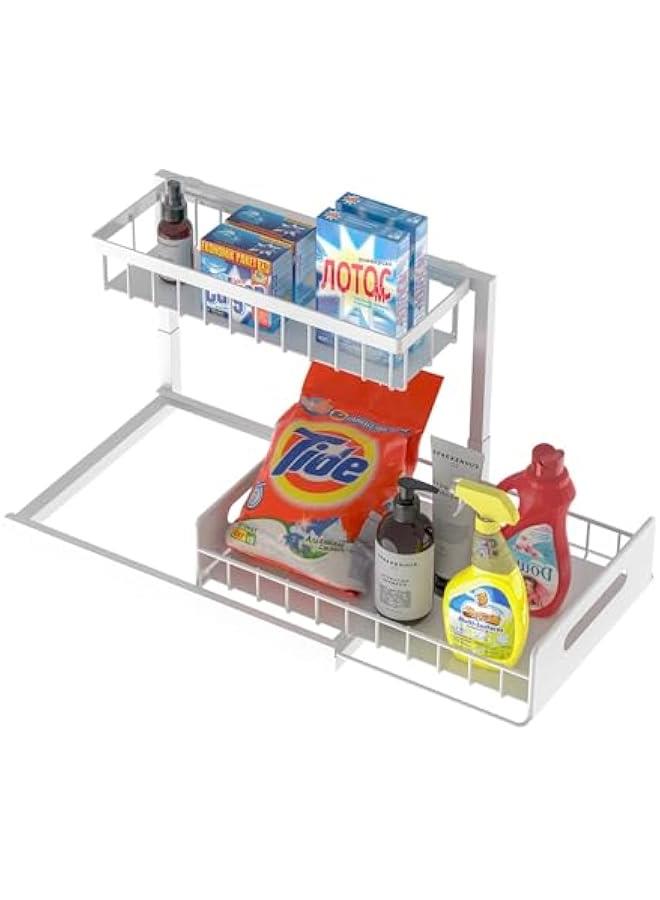 HOOKOR Under Sink Organizer, Pull Out Cabinet Organizer 2 Tier Slide Out Sink Shelf Cabinet Storage Shelves, Under Sink Storage for Kitchen Bathroom Cabinet (White) - Image 4