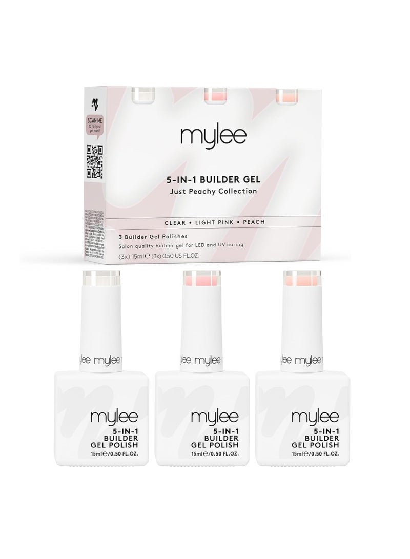 mylee 5 in 1 Builder Base Strengthening Gel Trio 3x15ml UV LED Nail Polish Coat Hard Strong Nails Tips and Extensions Nail Art Decoration Decals and Jewels Professional Manicure Repair - Image 1