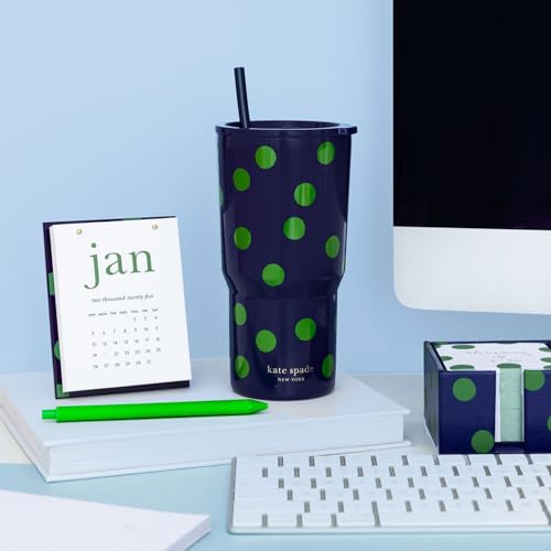 kate spade new york 20 Ounce Insulated Tumbler for Cold and Hot Drinks with Reusable Straw, Stainless Steel Travel Cup with Slide Top Lid, Sonnet Dot - Image 4