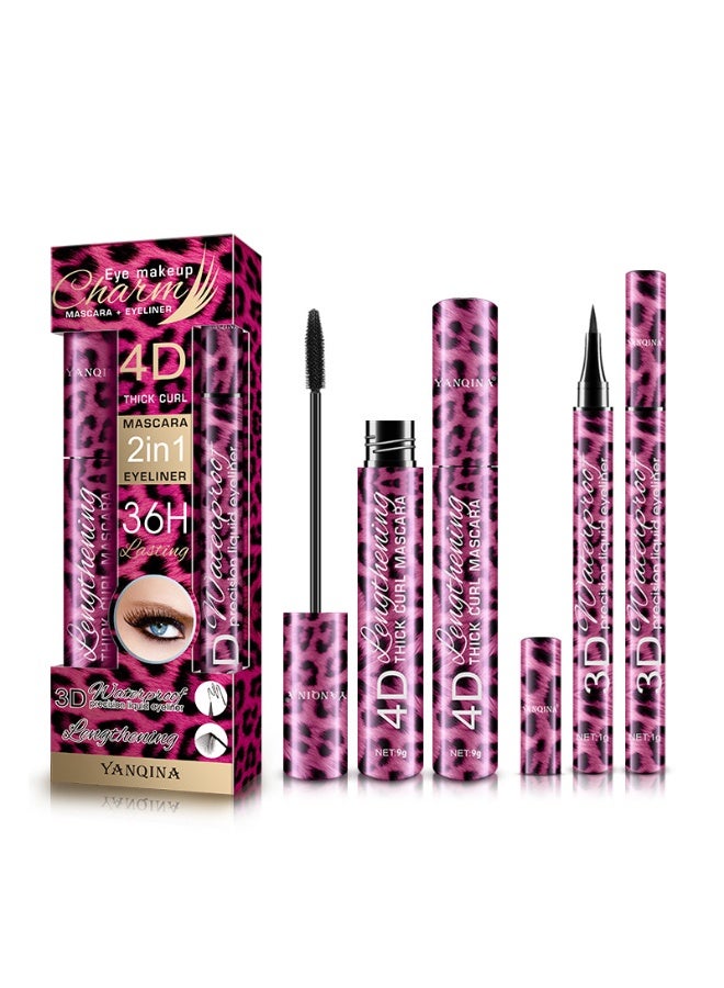YANQINA Makeup Set Black Mascara + Eyeliner Pen Waterproof 4D Fiber Mascaras - Image 1