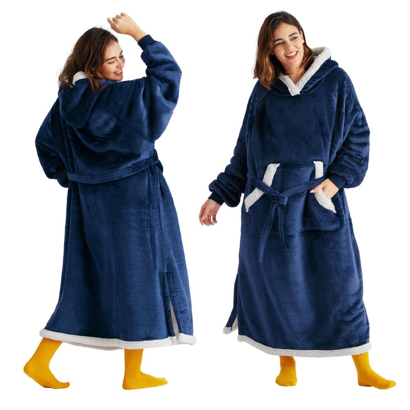 Bedsure Bedsure Wearable Blanket Hoodie Cozy Long Hooded Blanket Sweatshirt as Mothers Day Hoodie Gifts for Mom Women Standard Navy