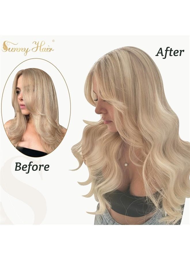 Sunny Hair - Sunny Blonde Weft Hair Extensions Human Hair Highlights 24inch Hair Extensions Weft Ash Blonde Mix Bleach Blonde Hair Wefts Human Hair Sew in Highlights Sew in Hair Extensions Real Human Hair 100g - Image 1