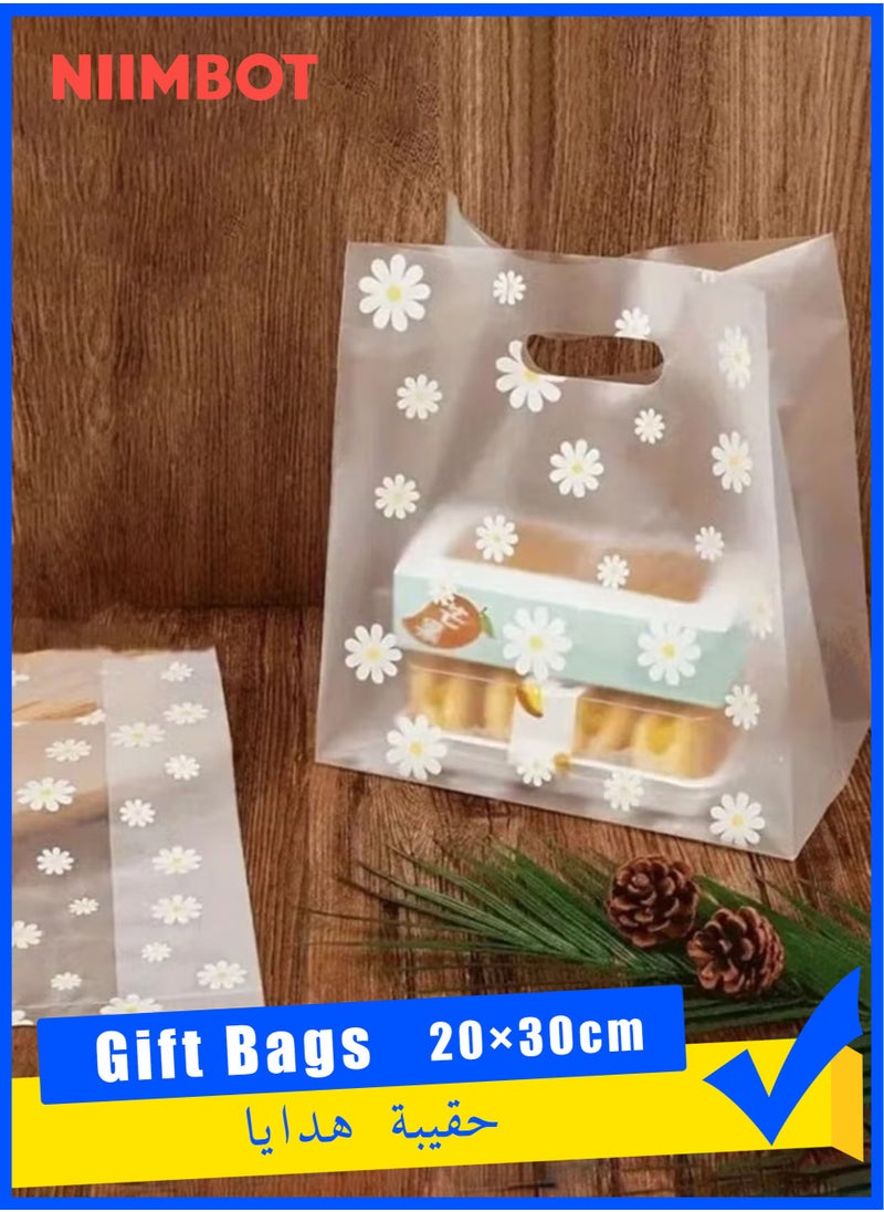 NIIMBOT 50 Pieces Reusable Transparent Bags For Gifts And Distributions Decorated With Flowers, Food Bags, Clear Bags, Flower Bags, Clear 20×30cm  - Image 1