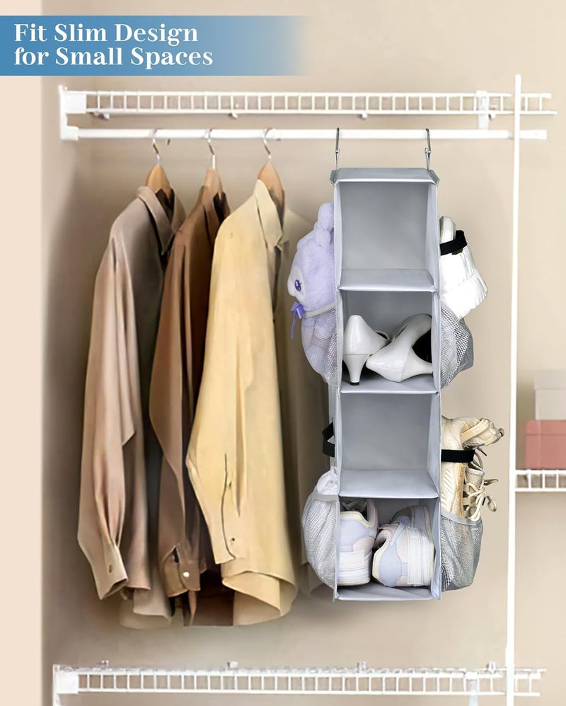 SLEEPING LAMB Short Hanging Shoe Organizer for Closet Storage with Mesh Side Pockets Holds 8 Pairs, Hanging Shoe Rack Hanger RV, Camper, Grey - Image 1