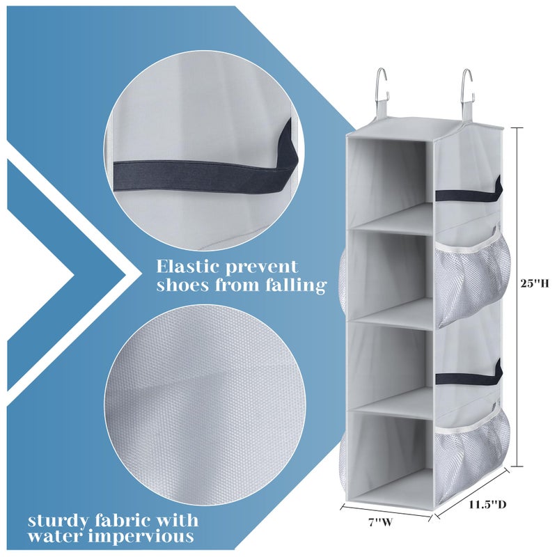 SLEEPING LAMB Short Hanging Shoe Organizer for Closet Storage with Mesh Side Pockets Holds 8 Pairs, Hanging Shoe Rack Hanger RV, Camper, Grey - Image 4
