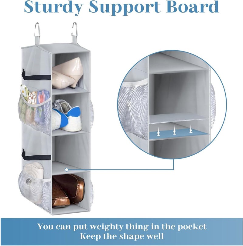 SLEEPING LAMB Short Hanging Shoe Organizer for Closet Storage with Mesh Side Pockets Holds 8 Pairs, Hanging Shoe Rack Hanger RV, Camper, Grey - Image 5