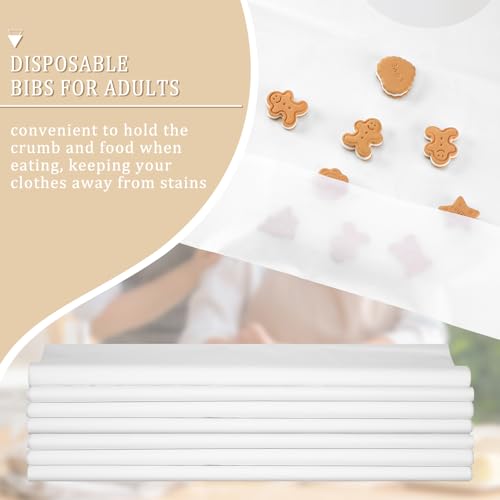 Hicarer 100 Pcs Disposable Adult Bibs with Crumb Catcher for Elderly Eating Plastic Bibs Single Use Dining Clothing Protectors - Image 3