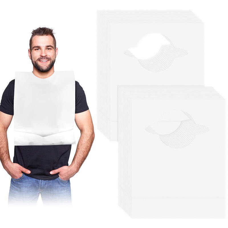 Hicarer 100 Pcs Disposable Adult Bibs with Crumb Catcher for Elderly Eating Plastic Bibs Single Use Dining Clothing Protectors - Image 2
