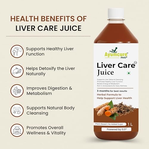 Ayumcure Liver Care Juice | Ayurvedic Herbs Blend for Natural Antioxidant Support, Liver Detox & Cleansing | Aloe Vera, Turmeric, Bhui Amla, Kalmegh & More Powerful Herbs | Plant-Based | For Men & Women | 1L - Image 5