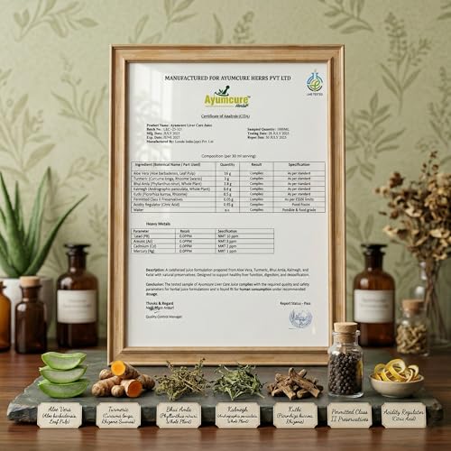 Ayumcure Liver Care Juice | Ayurvedic Herbs Blend for Natural Antioxidant Support, Liver Detox & Cleansing | Aloe Vera, Turmeric, Bhui Amla, Kalmegh & More Powerful Herbs | Plant-Based | For Men & Women | 1L - Image 3