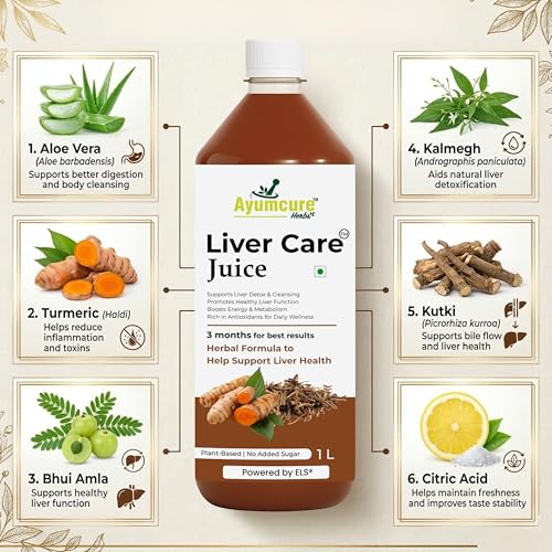 Ayumcure Liver Care Juice | Ayurvedic Herbs Blend for Natural Antioxidant Support, Liver Detox & Cleansing | Aloe Vera, Turmeric, Bhui Amla, Kalmegh & More Powerful Herbs | Plant-Based | For Men & Women | 1L - Image 4