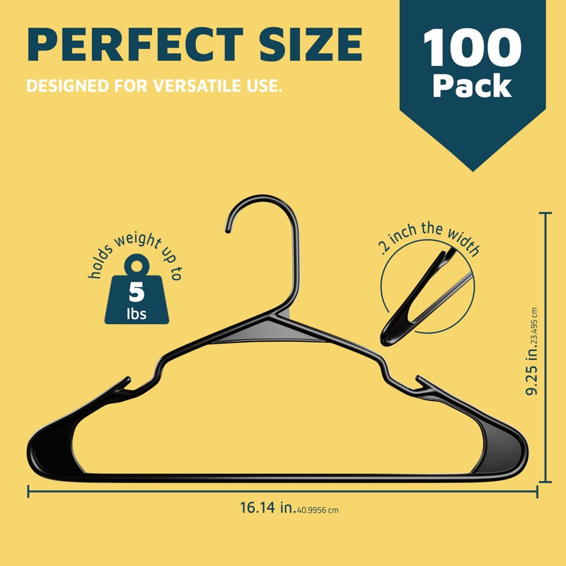 Lifemaster Plastic Clothes Hanger Set - 100 Pieces Versatile, Lightweight, Space-Saving, Non-Slip, Slim Designed, Dry and Wet Clothes Hanger Set - Black - Image 2