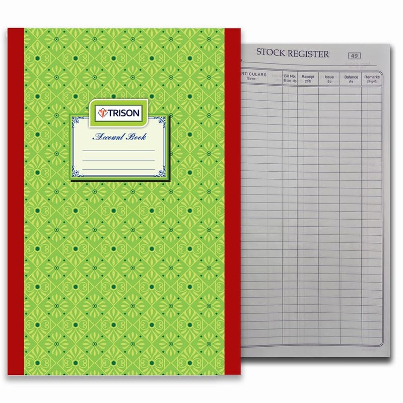Trison Stock Register | 190 Pages (Including Index Pages) | 19x31 cm | Hardbound | Green Ledger Paper | Quire 3 | Pack of 1 - Image 1