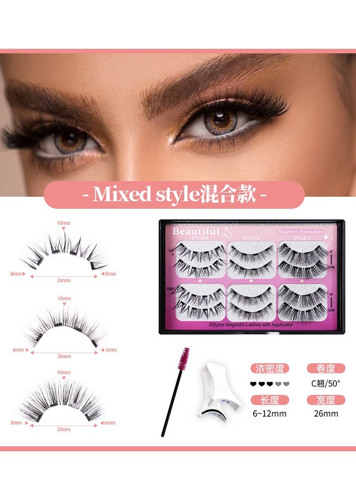 رموش صناعية مغناطيسية قابلة لإعادة الاستخدام 3 في 1 مع مجموعة ملاقط سهلة الارتداء والإزالة بدون حاجة للصمغ