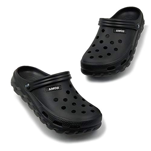 Amoji Garden Clogs Shoes Garden Shoes Water Adult Clogs Rubber Yard Shoes AA1521 Black Size 12 Women/10 Men - Image 5