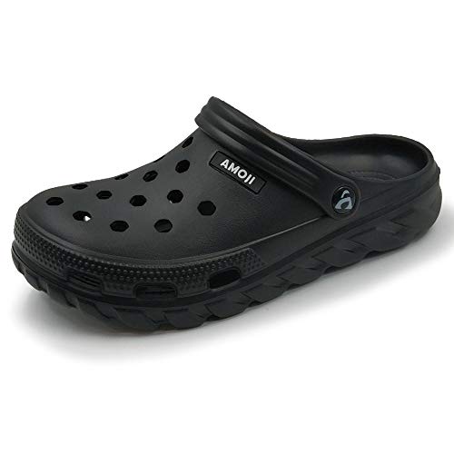 Amoji Garden Clogs Shoes Garden Shoes Water Adult Clogs Rubber Yard Shoes AA1521 Black Size 12 Women/10 Men - Image 1