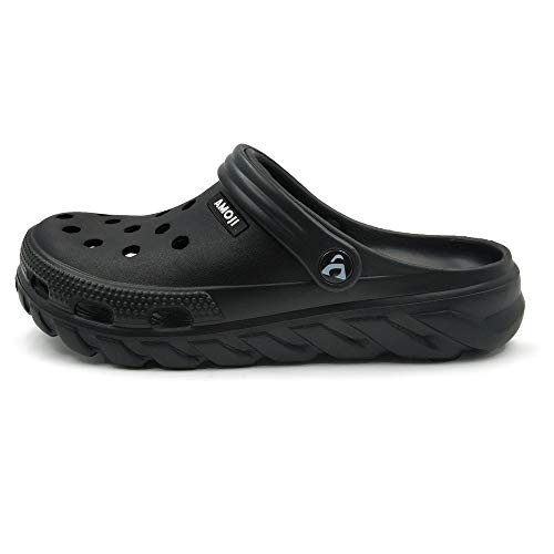 Amoji Garden Clogs Shoes Garden Shoes Water Adult Clogs Rubber Yard Shoes AA1521 Black Size 12 Women/10 Men - Image 2