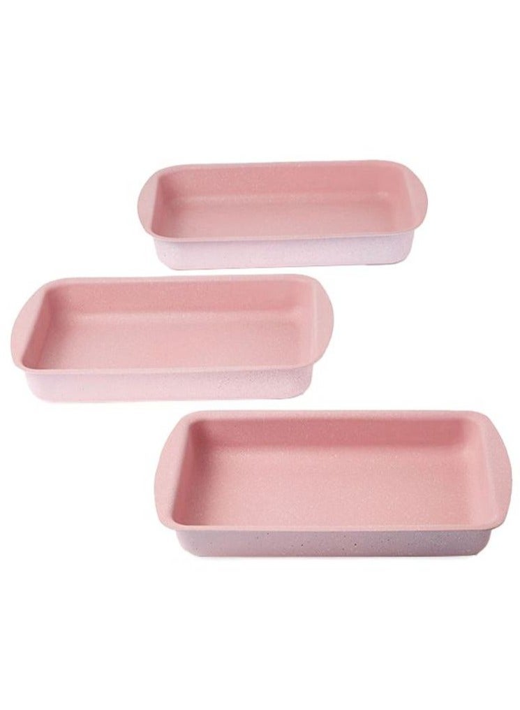 DubaiGallery 3-Pieces Granite Square Pan Set Pink Square Pan 1 (33x22), Square Pan 2 (35x25), Square Pan 3 (38x28)cm - Image 2