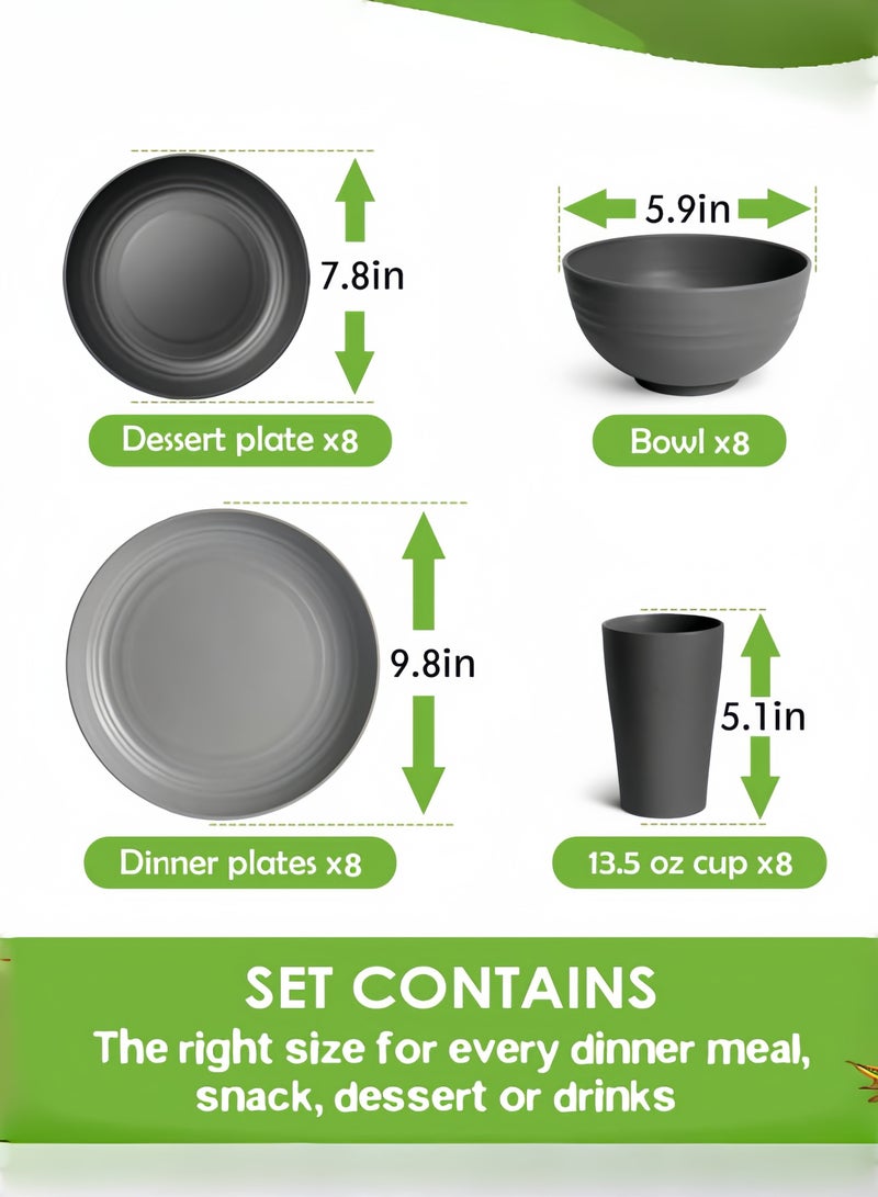 nihao طقم عشاء مكون من 32 قطعة، أطباق وأوعية من قش القمح، أكواب، أدوات مائدة، خدمة لـ 8 أشخاص، أطباق عشاء، طبق حلوى، أطباق حبوب، أكواب، أدوات مائدة بلاستيكية ملونة غير قابلة للكسر، مناسبة للتخييم في الهواء الطلق، متعددة الألوان الساحلية - Image 2