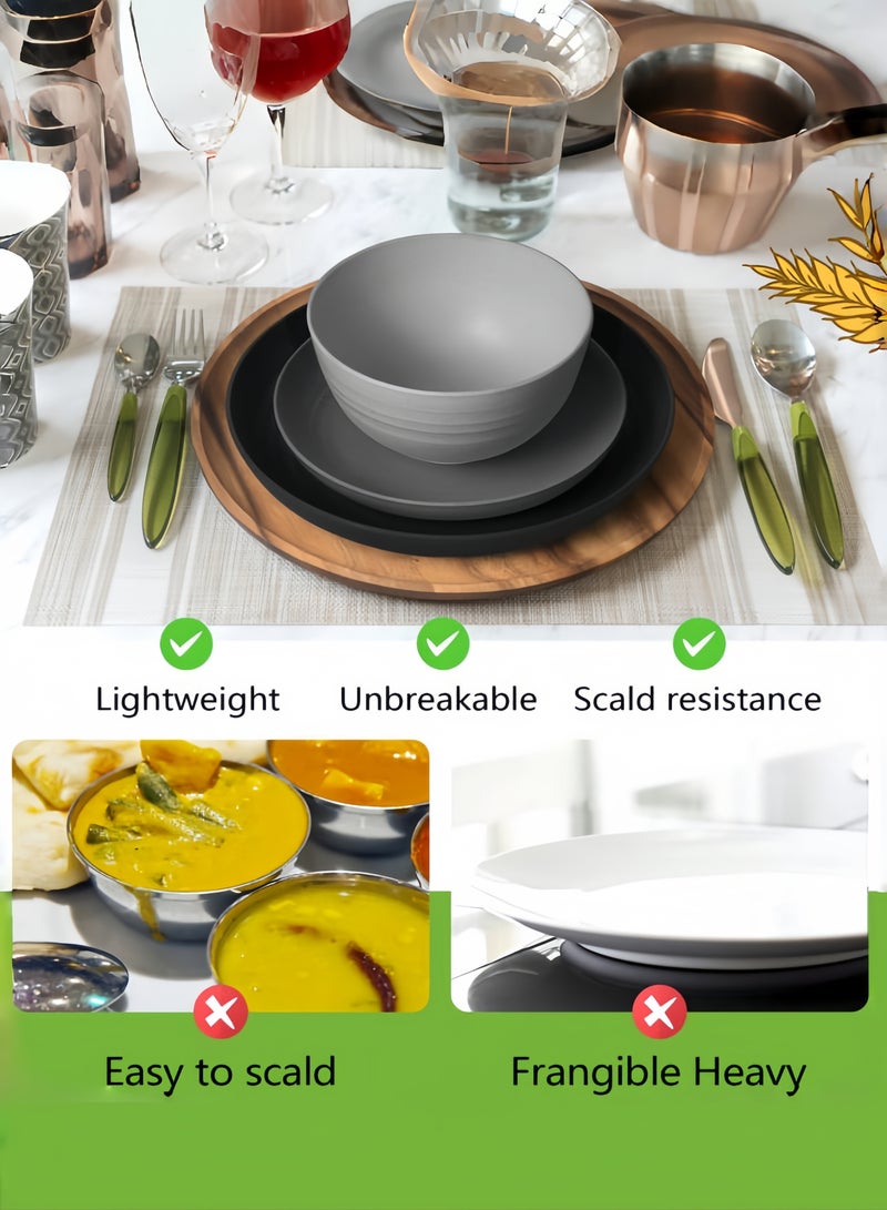 nihao طقم عشاء مكون من 32 قطعة، أطباق وأوعية من قش القمح، أكواب، أدوات مائدة، خدمة لـ 8 أشخاص، أطباق عشاء، طبق حلوى، أطباق حبوب، أكواب، أدوات مائدة بلاستيكية ملونة غير قابلة للكسر، مناسبة للتخييم في الهواء الطلق، متعددة الألوان الساحلية - Image 5