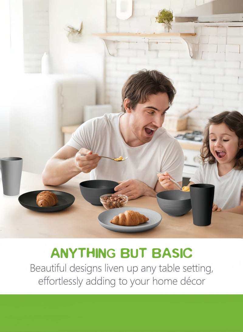 nihao طقم عشاء مكون من 32 قطعة، أطباق وأوعية من قش القمح، أكواب، أدوات مائدة، خدمة لـ 8 أشخاص، أطباق عشاء، طبق حلوى، أطباق حبوب، أكواب، أدوات مائدة بلاستيكية ملونة غير قابلة للكسر، مناسبة للتخييم في الهواء الطلق، متعددة الألوان الساحلية - Image 4