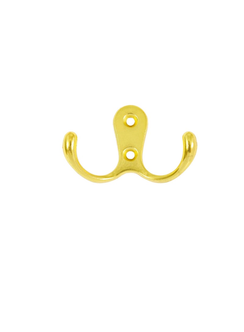 Metal Double Coat Wall Hook, Gold  - Image 1