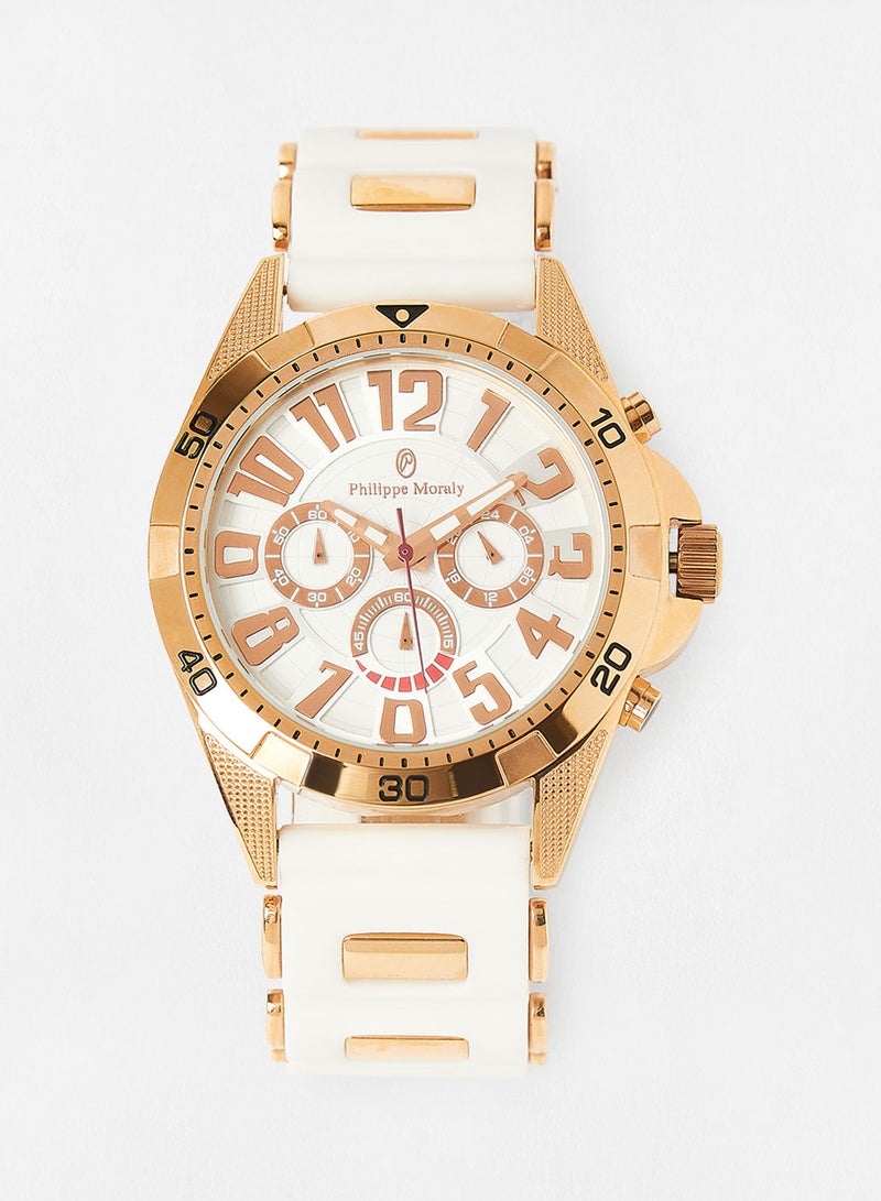 Philippe Moraly of Switzerland ساعة يد كرونوغراف بسوار مطاطي RC1455RWW - 45.5 ملم - أبيض - Image 1