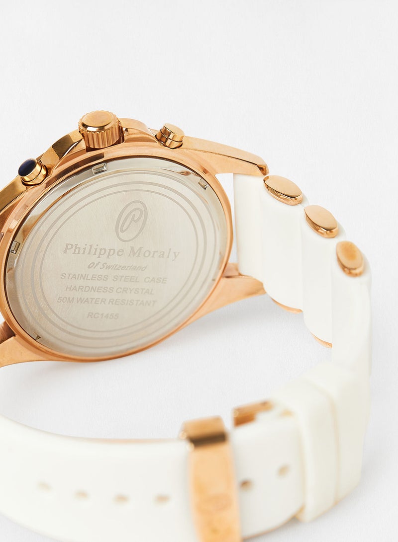 Philippe Moraly of Switzerland ساعة يد كرونوغراف بسوار مطاطي RC1455RWW - 45.5 ملم - أبيض - Image 4