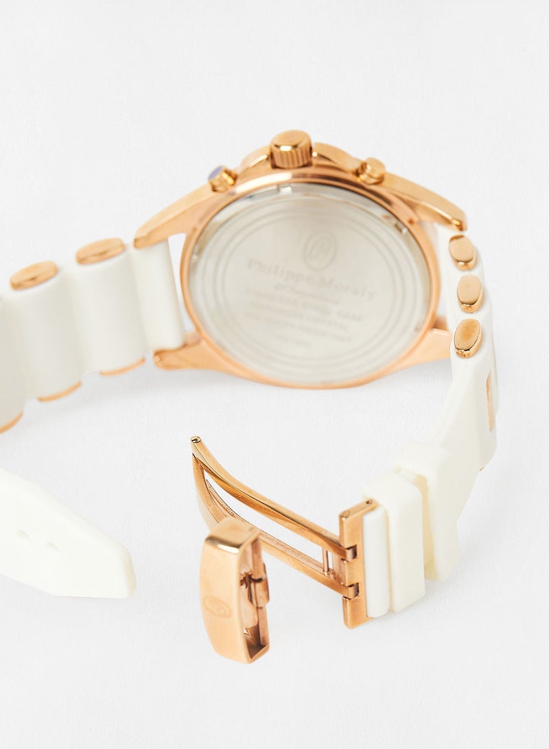 Philippe Moraly of Switzerland ساعة يد كرونوغراف بسوار مطاطي RC1455RWW - 45.5 ملم - أبيض - Image 3