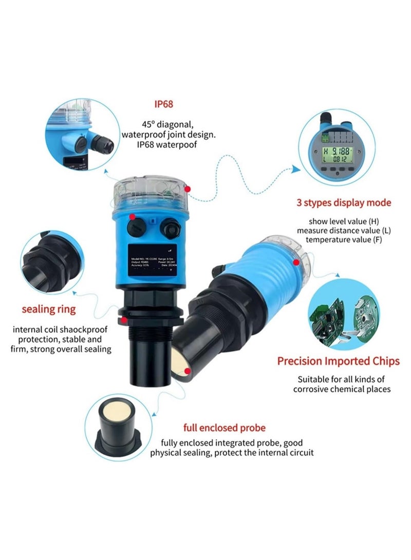 AROAQ Ultrasonic Level Meter 4-20mA Output Integrated Sensor Level Meter silo Level Measurement Digital Display Water Level Sensor(0-10m 4-20mA) - Image 2