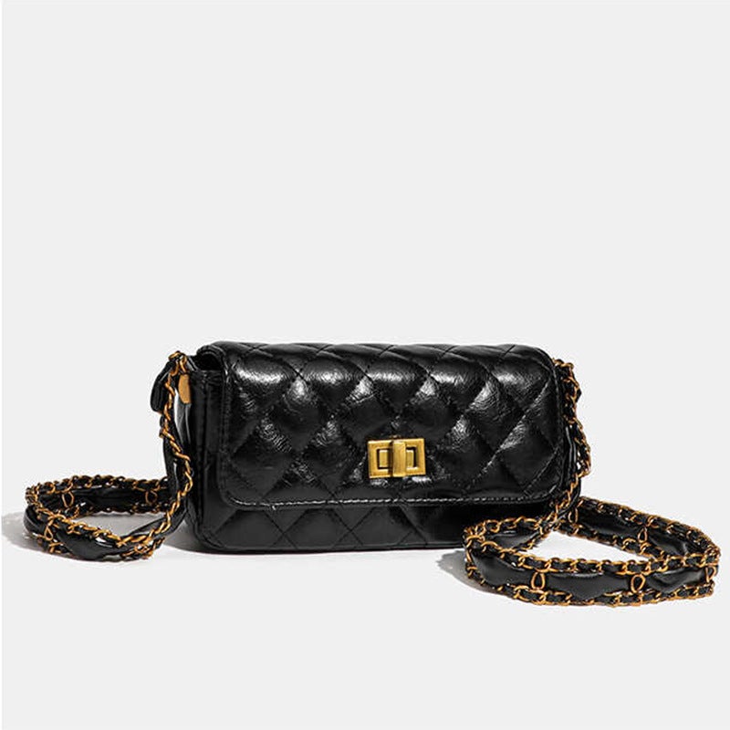 Trendy Internet Celebrity Ins New Style Small Fragrant Rhombic Style Black Gold Castle Chain Small Square Bag Single Shoulder Crossbody All-Match Women'S Bag - Image 2
