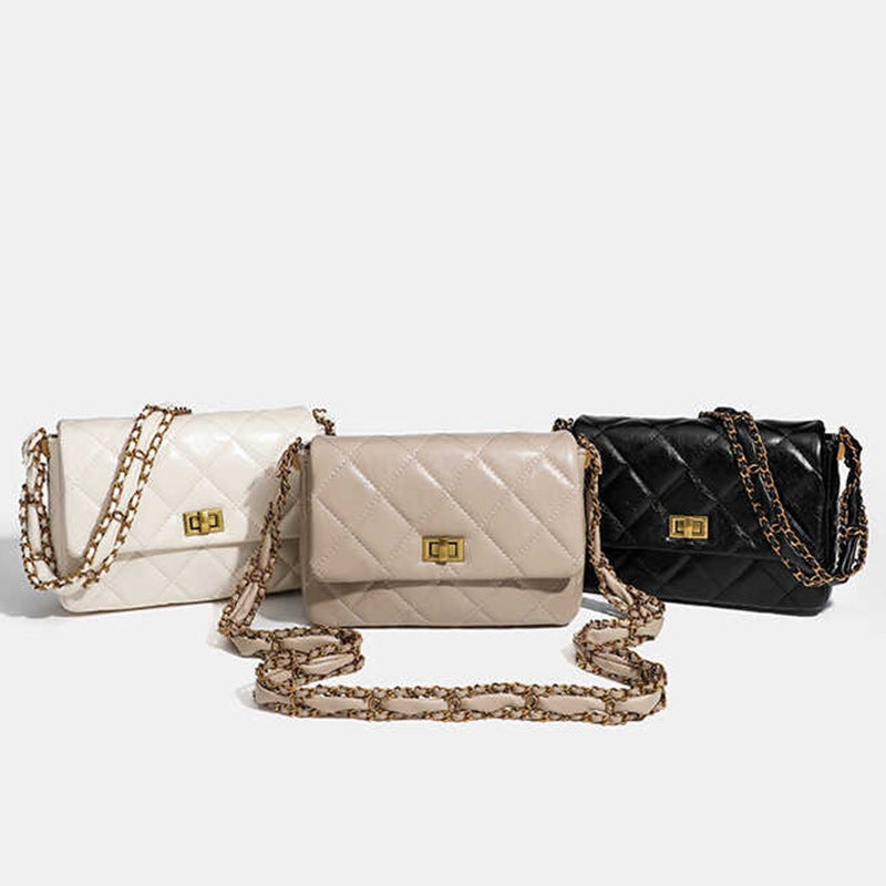 Trendy Internet Celebrity Ins New Style Small Fragrant Rhombic Style Black Gold Castle Chain Small Square Bag Single Shoulder Crossbody All-Match Women'S Bag - Image 3
