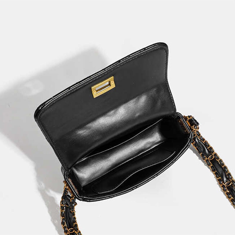 Trendy Internet Celebrity Ins New Style Small Fragrant Rhombic Style Black Gold Castle Chain Small Square Bag Single Shoulder Crossbody All-Match Women'S Bag - Image 4