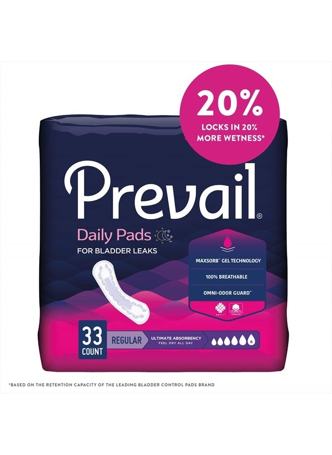 Ultimate Absorbency Incontinence Bladder Control Pads for Women, Regular Length, 33 Count