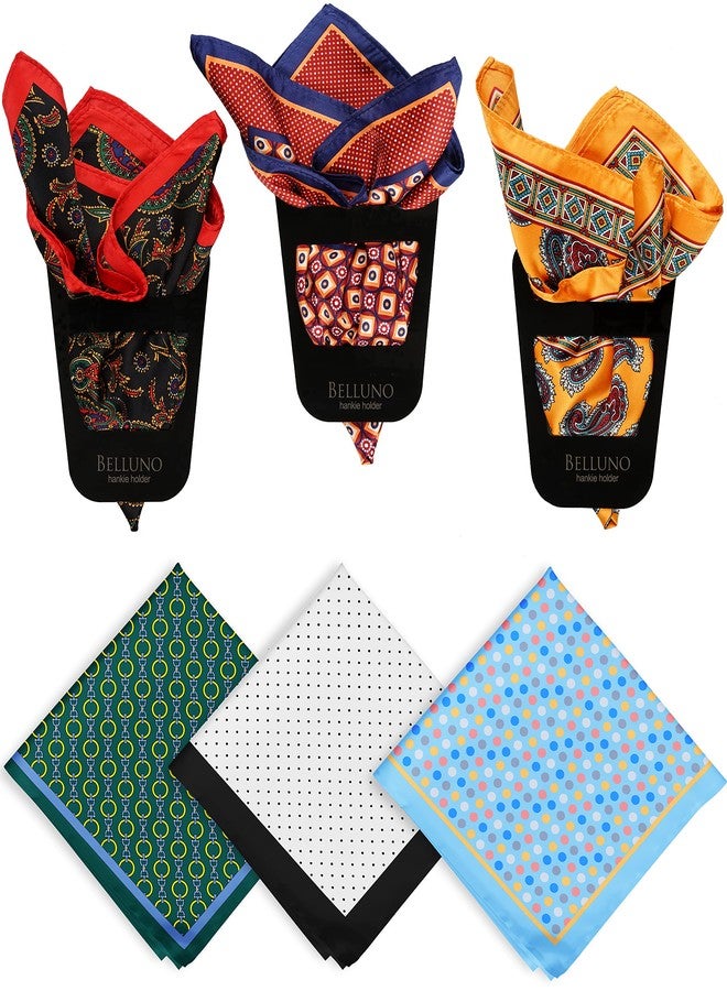 BELLUNO Pocket Square 6 pcs with 3 Folds Holders, Penetrating Printed Handkerchiefs Set for Men - Image 1