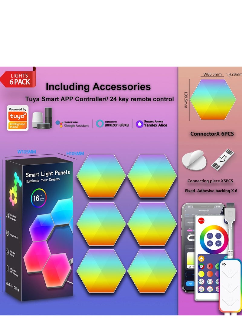 Furtey Hexagon LED Wall Lights Pro Gaming Setup - Smart App/Alexa Control + Music Sync Rhythm, RGB Remote Lighting System for E-Sports Room Decor (6PC Premium Kit) Arabic Language Support - Image 1