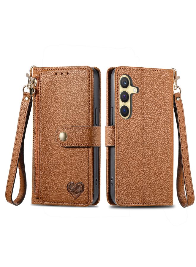 S-TOP Case For Samsung Galaxy S24+ 5G Love Zipper Lanyard Leather Phone Case - Image 2