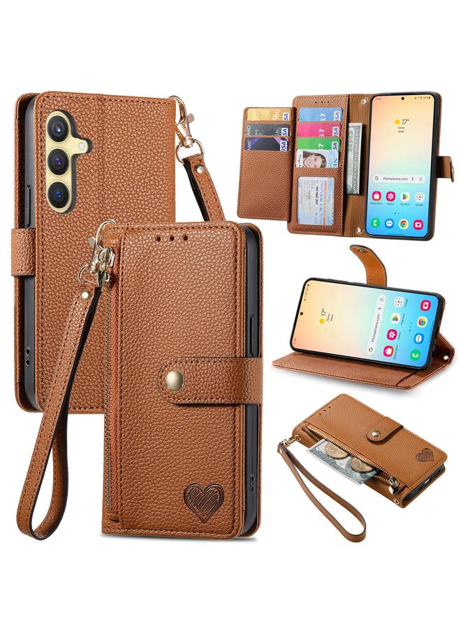 S-TOP Case For Samsung Galaxy S24+ 5G Love Zipper Lanyard Leather Phone Case - Image 1