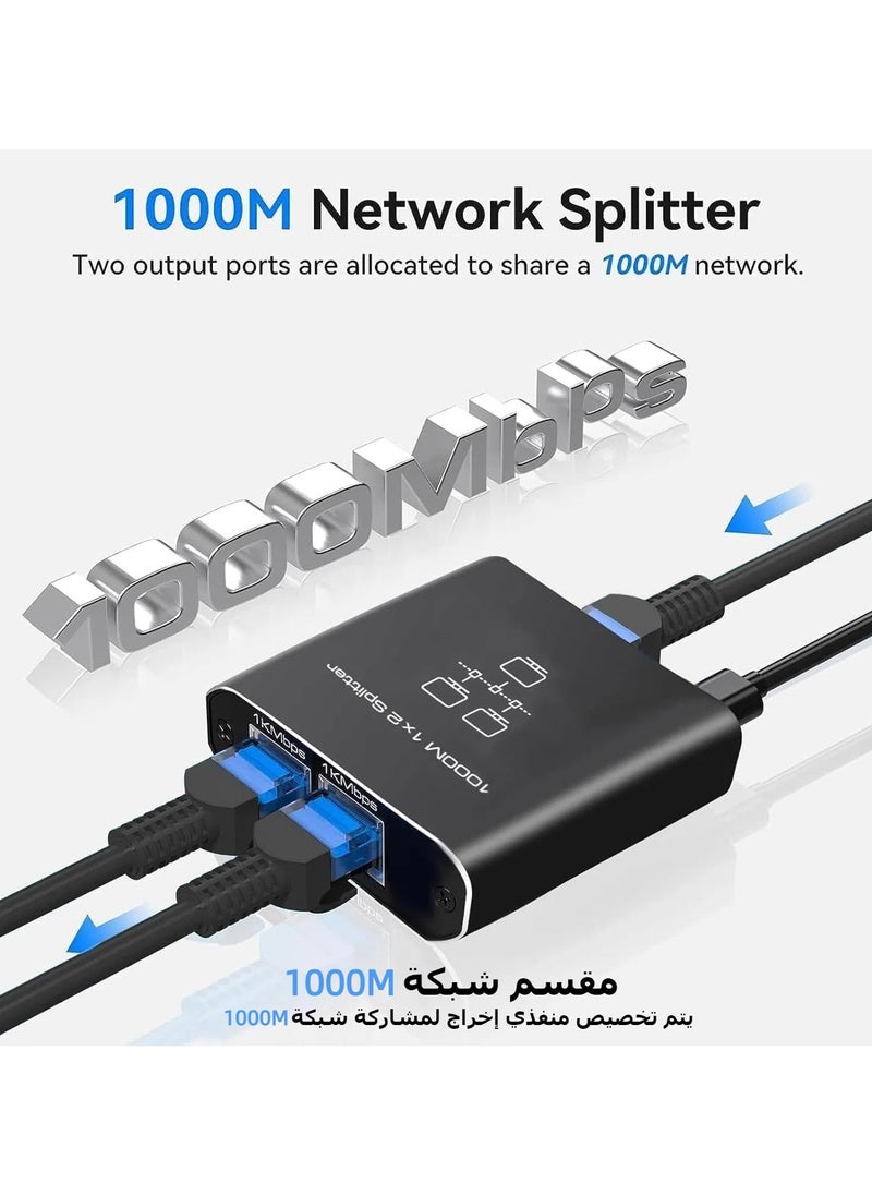 إيروريكس - موزع إيثرنت 1 إلى 2، مقسم شبكة جيجابت RJ45 بسرعة 1000 ميجا بت في الثانية بمنفذين، مقسم LAN مع كابل طاقة USB من النوع C للكمبيوتر، المحور، المحول، جهاز التوجيه، ADSL، التلفزيون الرقمي، إلخ، يعمل في وقت واحد - Image 1