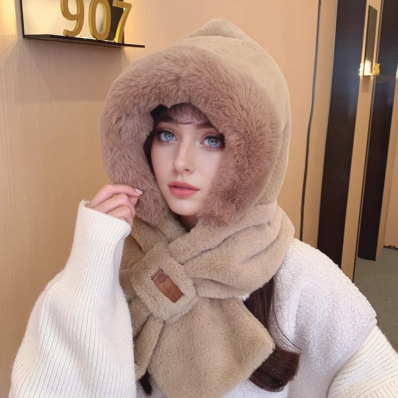 Cute Cat Ear Knit Beanie Women Autumn Winter Fashion Warm 288 camel Bear Two-Piece Set [No Ears]]