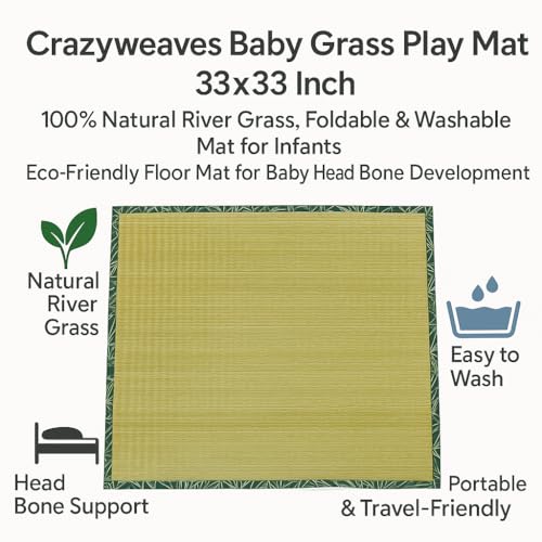 Crazyweaves Baby Grass Play Mat – 33x33 Inch | 100% Natural River Grass, Foldable & Washable Mat for Infants | Eco-Friendly Floor Mat for Baby Head Bone Development - Image 5