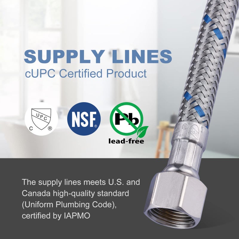 Arcora Faucet Supply Lines 3/8" to 3/8" Female Compression Thread 1 Pair, ARCORA 9â€œ Faucet Hose Connects Kitchen Bathroom Sink to Water Supply - Image 3