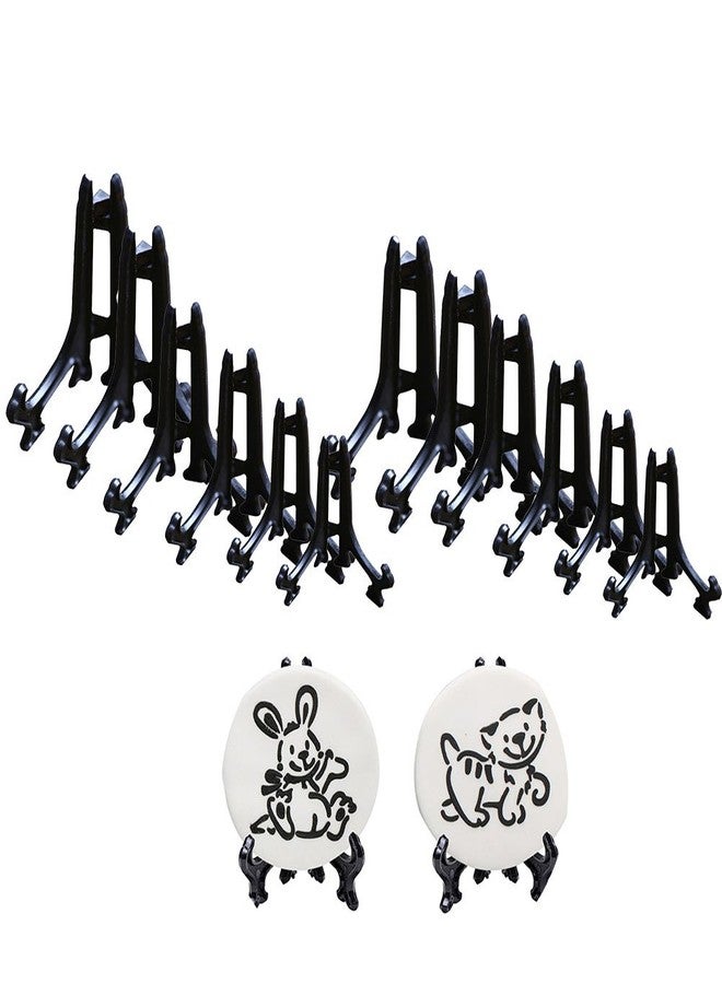 SK 3" High Black Plastic Display Stands Plate Holders to Display Pictures, Cookie, Placecards, Pack of 12 Easels (Black) - Image 1