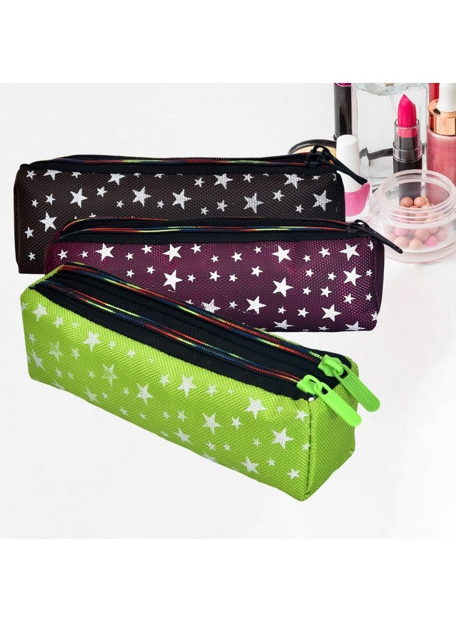 Kuber Industries Makeup Pouch | Rexine Cosmetic Pouch | Travel Makeup Pouch For Girls | Storage Makeup Bag | Star Makeup Pouch | Pack Of 3 | Multi - Image 1