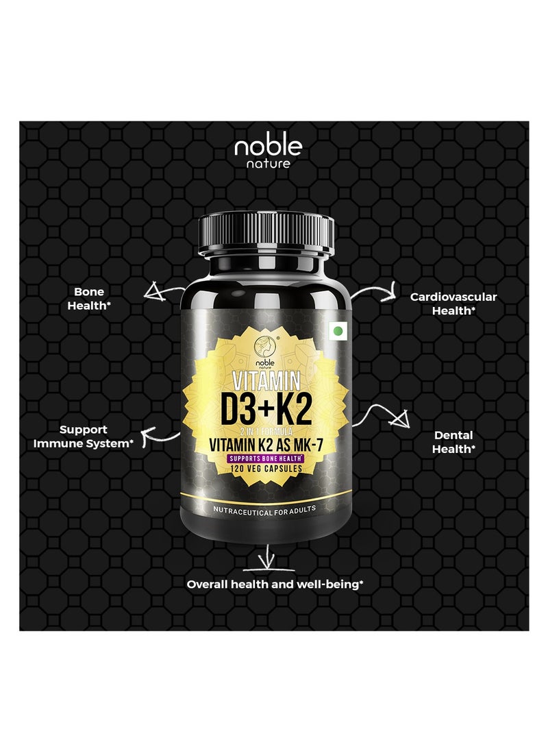 noble nature Vitamin D3 + K2, 2 in 1 Formula, Vitamin K2 as MK7, Supports Bone Health - 120 Veg Capsules  - Image 5