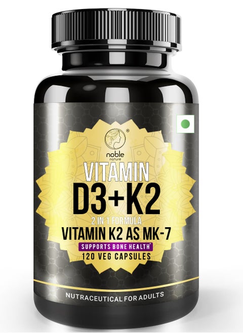 Vitamin D3 + K2, 2 in 1 Formula, Vitamin K2 as MK7, Supports Bone Health - 120 Veg Capsules