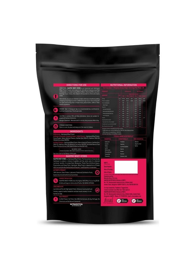 NAKPRO HYDRO Whey Protein Hydrolyzed | 24.89g Protein, 5.45g BCAA | Easy Mixing, Low Carbs, Easy Digesting Whey Protein Supplement Powder for Men, Women & Athletes | 1 Kg (Chocolate) - Image 2